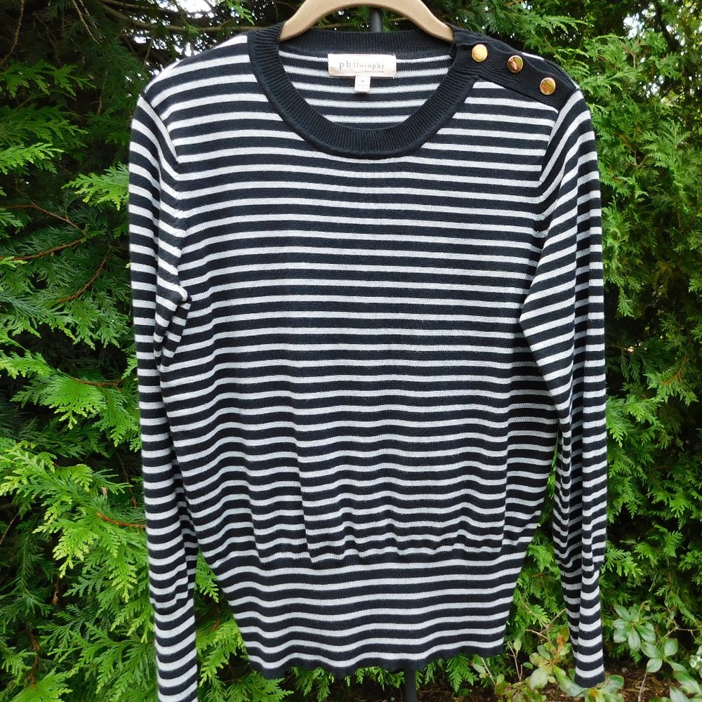 Philosophy Striped Crewneck Sweater with Button Shoulder